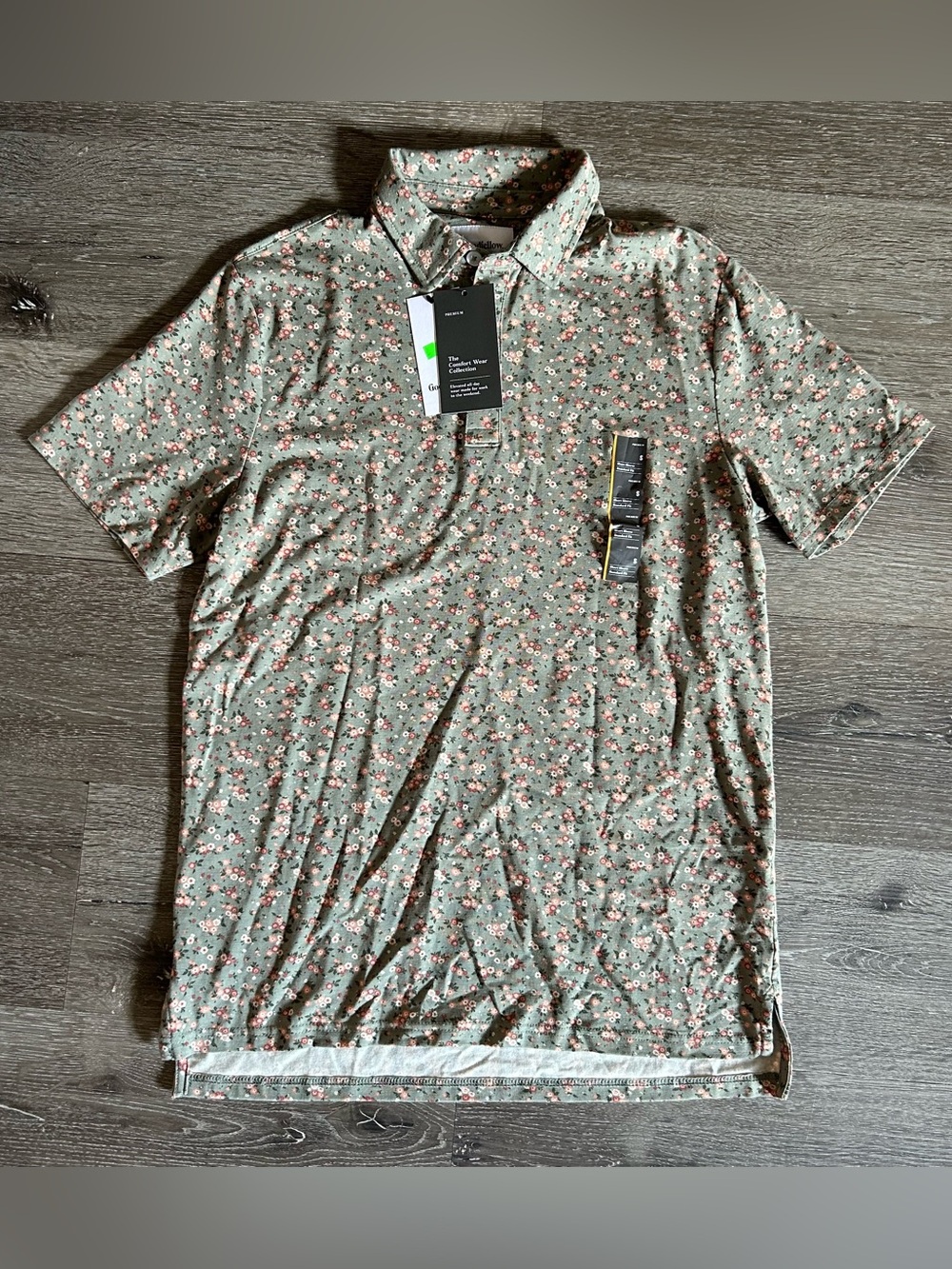 NWT Small Goodfellow & Co Green Floral Standard Fit Polo Shirt